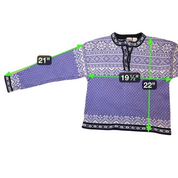 L.L.Bean Fair Isle Nordic Cotton Henley Sweater Purple 90s Vintage Women's Small - Picture 8 of 8